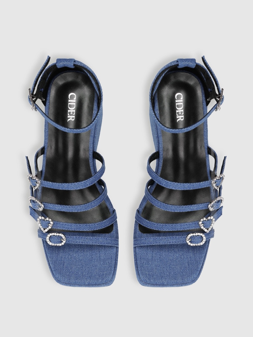 NWOT Cider Blue Denim Strappy Gem Accent Heels